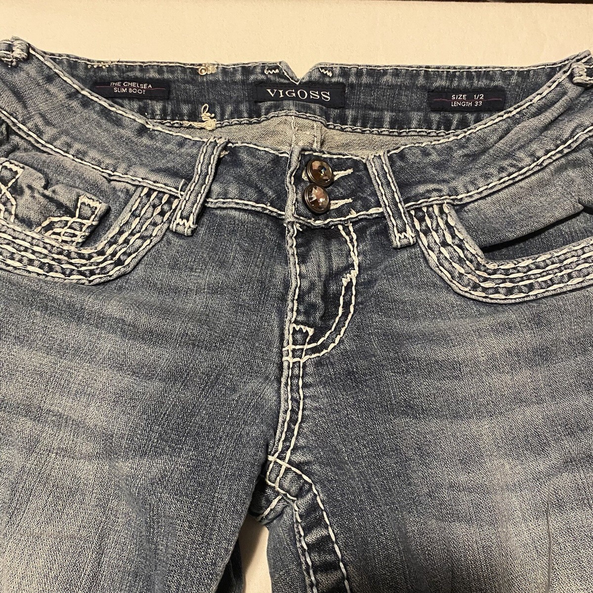 Vigoss The Chelsea Slim Boot Womens Jeans Size 1 2 Embellished stains in pics