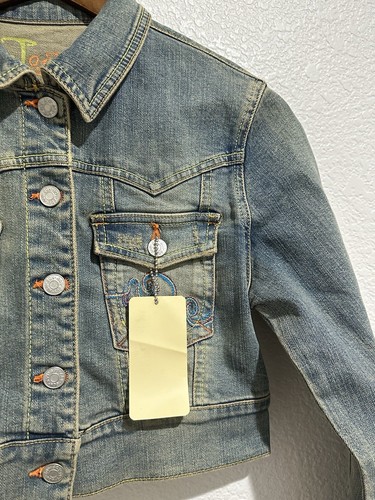 Joy Jeans Embroidered Cropped Denim Jacket Adult Size Medium Blue NWT Women’s - Picture 5 of 11