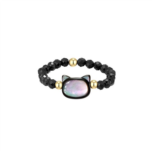 Moonstone Obsidian Rings Beads Minimalist Fidget Ring Cute Black White Cat Ring - Picture 2 of 13