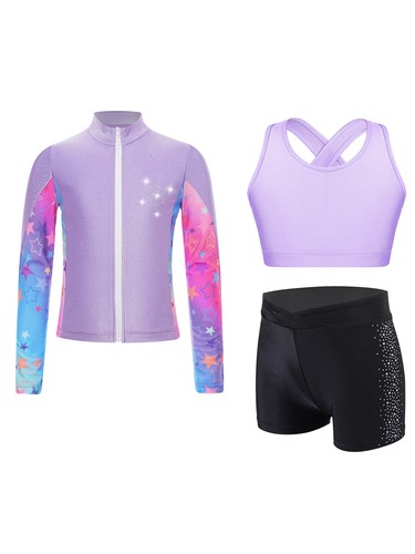 Kids Girls Dance Outfits Sports Sports Set Stylish Dancewear Sparkly Sweatsuit - Picture 31 of 56