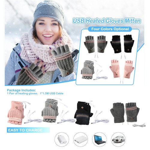 Herren Damen Handschuhe USB Beheizbare Winter Gloves Thermo Strickhandschuhe Neu - Bild 7 von 43