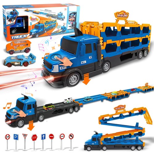 Kids 2 Cars Transport Truck Toy Foldable Race Track Multi-Level Carrier Vehicle - Picture 8 of 10