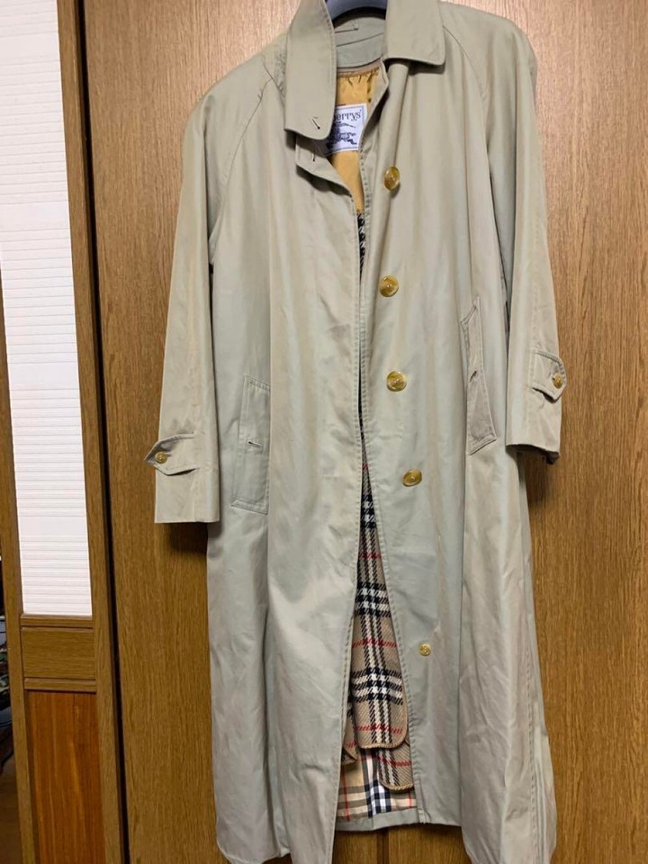 Burberry 90s Vintage Long Trench Coat Nova Check Pattern Beige Wool For
