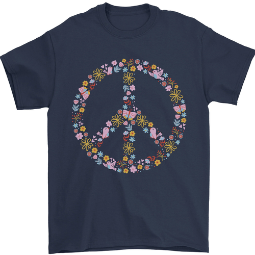 Floral Peace Symbol Hippie Love Mens T-Shirt 100% Cotton - Picture 27 of 107
