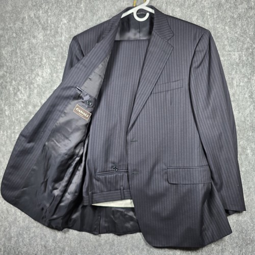 CANALI Mens Navy Blue Pinstripe 2 Piece Suit Jacket US 44R Pants 37x29.5 Sku2053 - Picture 2 of 24