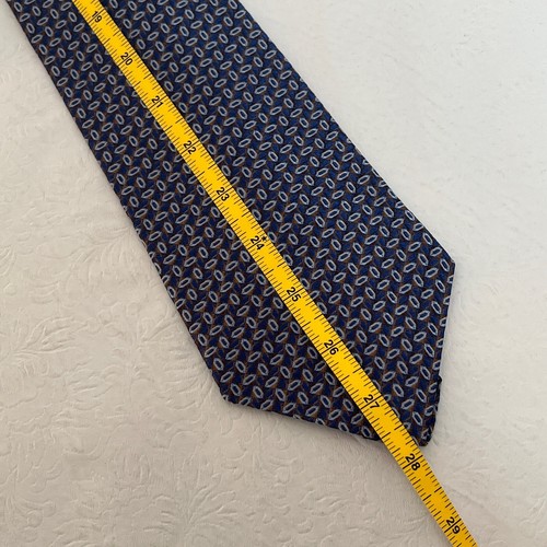 Henry Grethel Men's Tie Blue White Geometric 100% Silk Made in USA - Picture 4 of 7