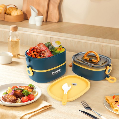 3 Layer Tiered Bento Lunch Box With Spoon Fork BPA Free Adult Lunch Box Set - Picture 6 of 24