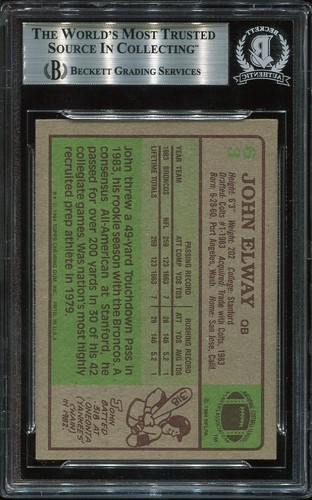 HOF JOHN ELWAY signed auto 1984 TOPPS ROOKIE CARD RC BECKETT (BAS) VINTAGE - Picture 2 of 2