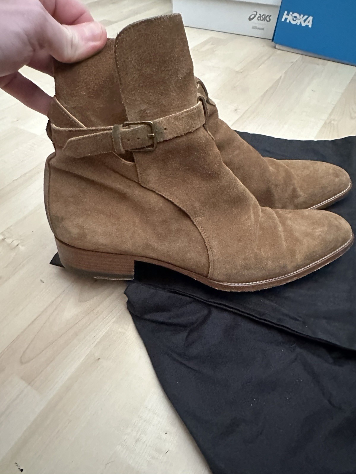 Stivali Saint Laurent Wyatt 30 Jodhpur scamosciati Hedi Slimane epoca YSL SLP marrone marrone marrone