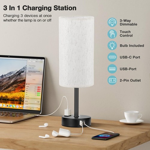 Light Beige Table Lamp for Nightstand - 3 Way Dimmable Bedside Lamp for Bedro... - Picture 3 of 6