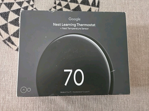 Google Nest Learning Thermostat (4th gen) w/ Temperature Sensor Black New Sealed - Picture 1 of 6