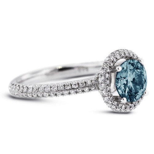 1.45 CT Blue SI2 Round Earth Mined Certified Diamonds 18k Halo Side Stone Ring - Picture 1 of 11