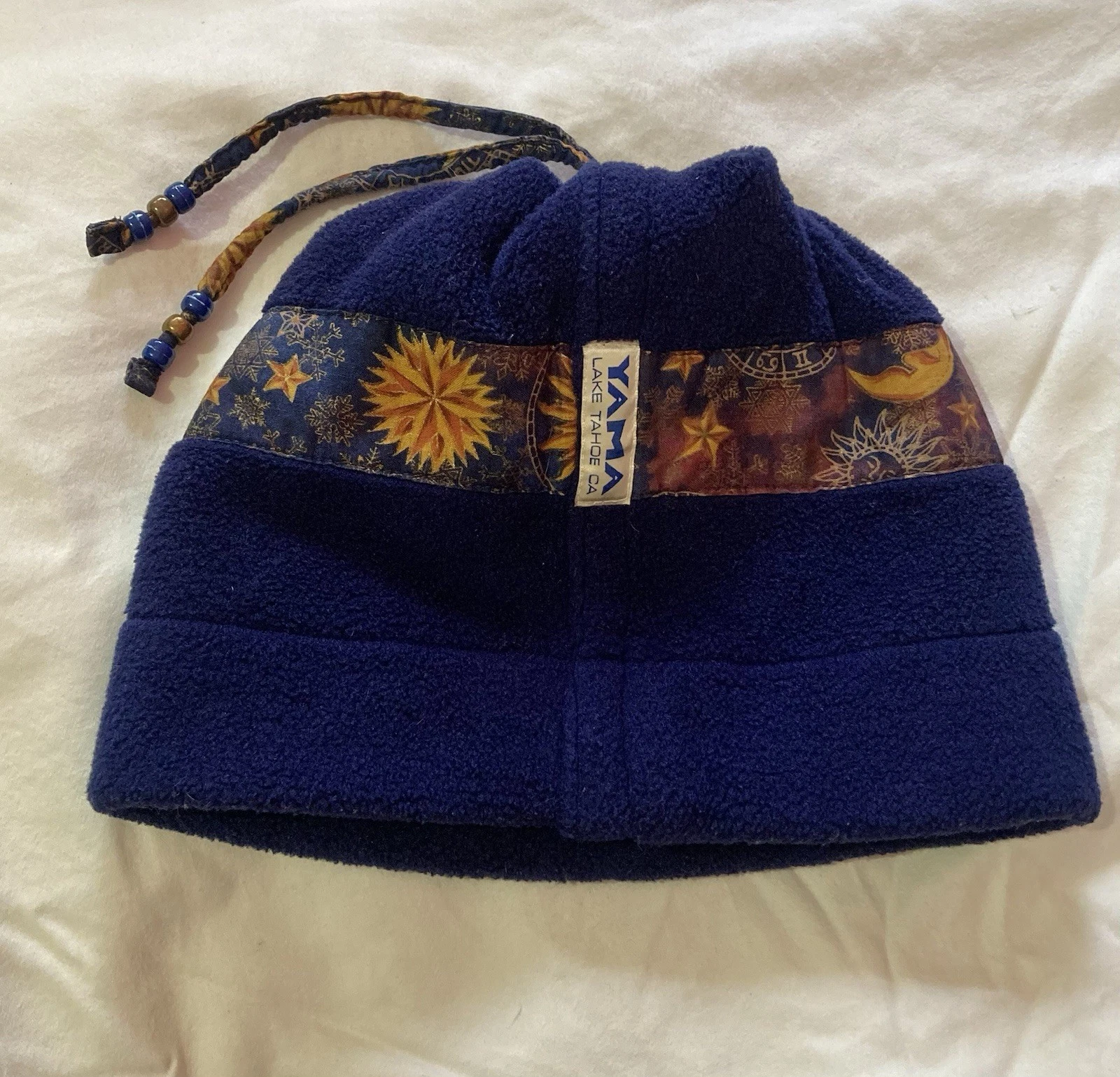 Vintage Fleece Celestial Beanie Blue Adult 90’s Whimsigoth Winter Hat Tassels