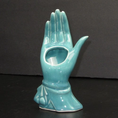 Nelson McCoy Turquois Hand Vase / Planter 6" tall