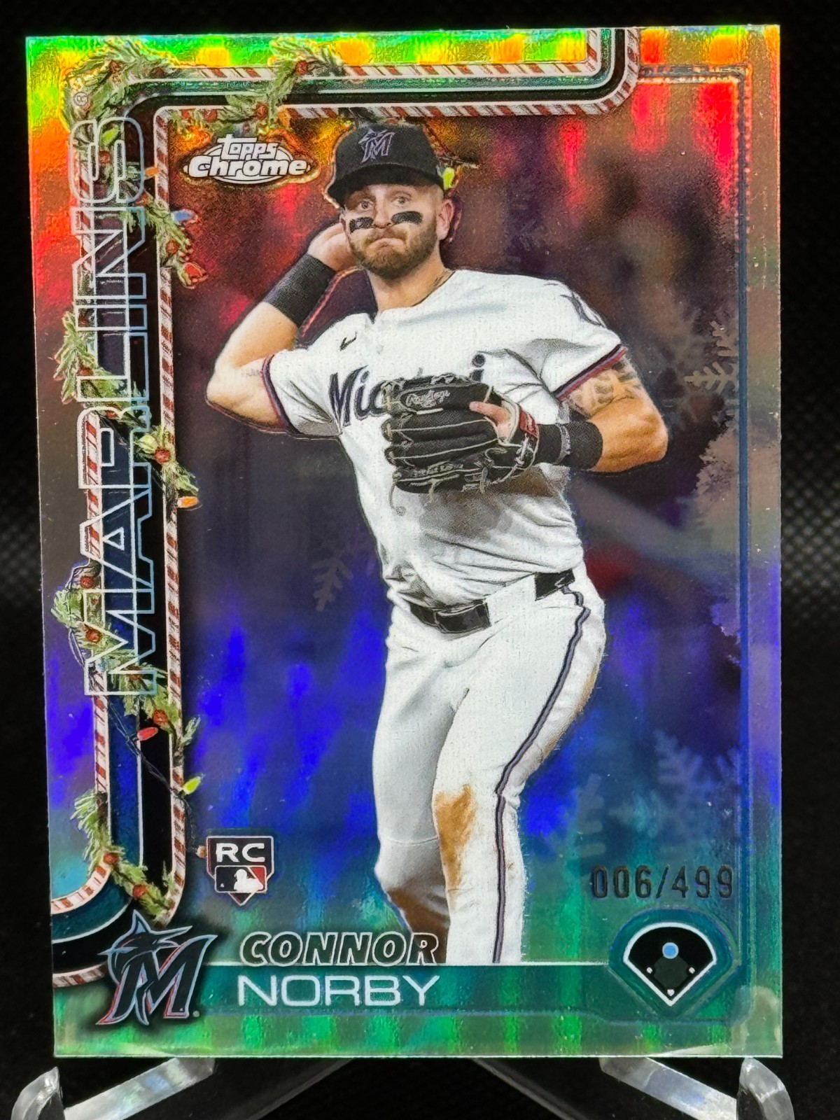 2025 TOPPS CHROME HOLIDAY CONNOR NORBY SILVER REFRACTOR ROOKIE RC /499 MIAMI