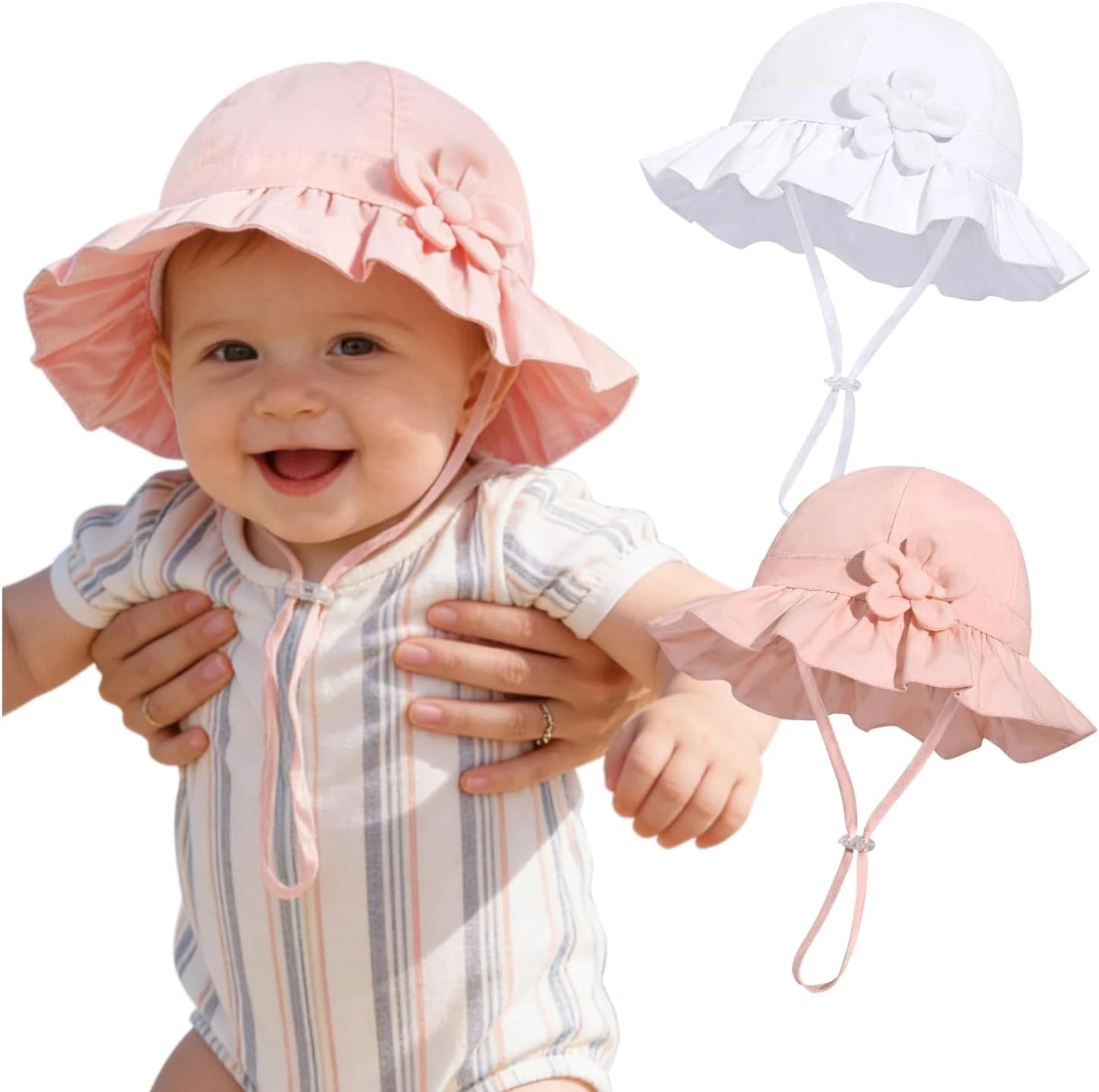 Baby Girl Wide Brim Bucket Hats with UPF 50+ Outdoor Adjustable Beach Hat with S
