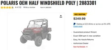 Polaris OEM Half Windshield 2883301  2013–2025 Polaris Ranger XP / 1000 / CREW