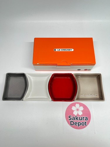 Le Creuset Mini Sauce Plate Set of 4 Cherry Red Nutmeg White Flint Stoneware New - Picture 17 of 17