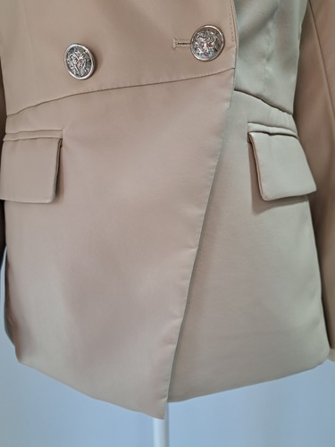 NWOT Unbranded Sz M/10 Faux Leather Double Breasted Blazer 45% Cotton Or Pr $130 - Picture 4 of 11