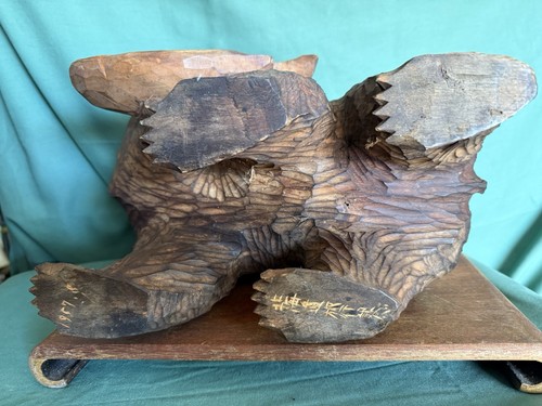 Vintage Bear Japan Wood Carving Kuma  Kibori Okkaido Ainu craft. Signed - Picture 7 of 10