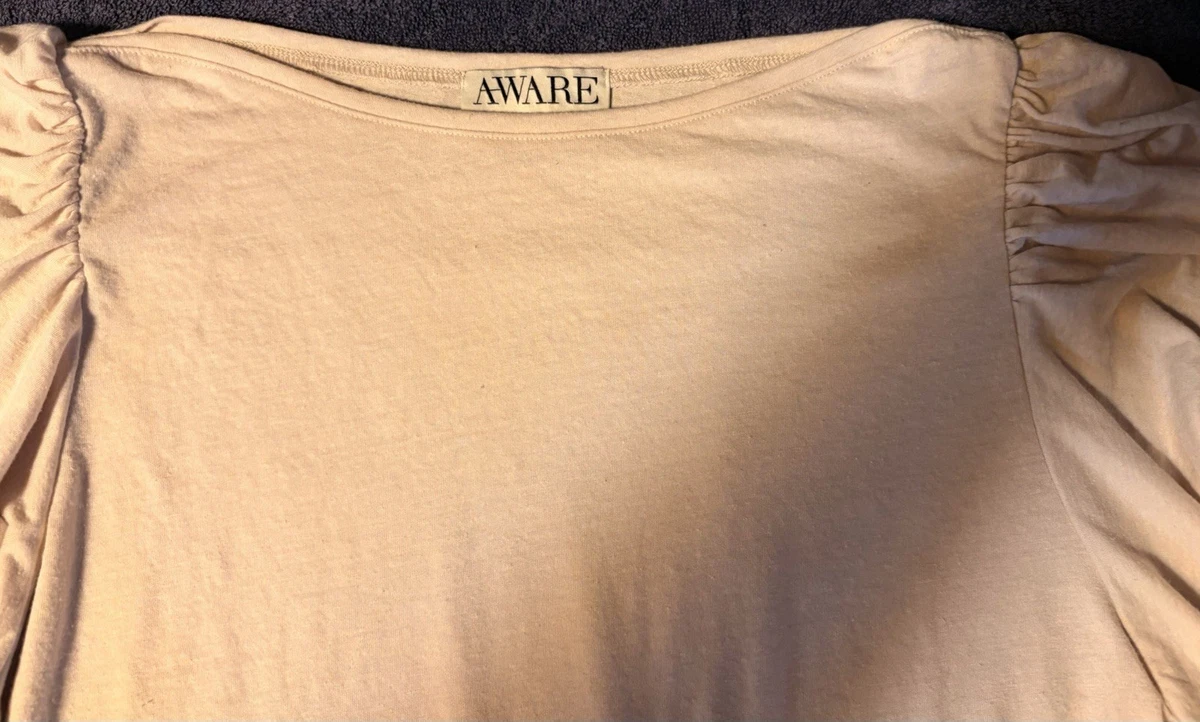 Vero Moda AWARE Women’s Beige Boat Neck Puff Sleeve Short Sleeve T-Shirt