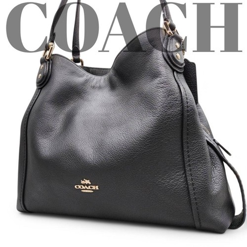 Coach Edie Edgestain shoulder hobo bag purse Shrink Leather Black Used Women - Picture 14 of 24