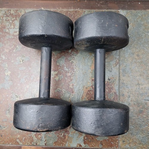 YORK BARBELL testa rotonda manubri vintage pre USA coppia di 30 libbre - Foto 8 di 15