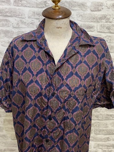 Vintage mans silk shirt paisley blue mix size M chest 44" PB441 - Picture 3 of 6