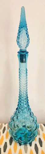 Vintage Mcm Aqua Ice Blue Large Hobnail Empoli Genie Bottle Decanter Rare - Picture 13 of 16