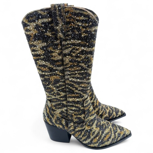 Blue by Betsey Johnson CASH Cowboy Boots Western TS Rhinestone Leopard Womens 6 - Picture 5 of 9