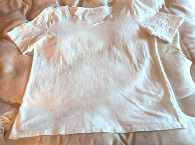 Talbot White Floral Embroidered Sleeve 100% Cotton Medium Petite Top