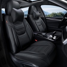 Black Car Seat Covers Front Pair, Breathable Leather Automotive Front Seat Co...