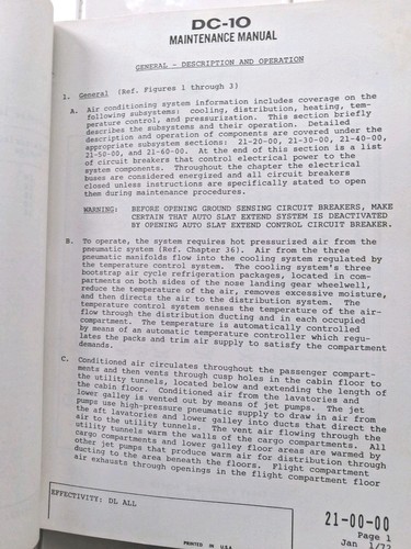 Vintage 1970s McDonnald Douglas DC-10 Maintenance Manual Air Conditioning Ch 21 - Picture 15 of 18