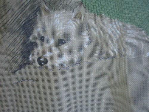 Westie Hand Painted Needlepoint Canvas Kit Partially Done Floss 10" x 10" - Picture 4 of 9