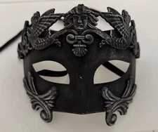 Men Masquerade Ball Mask Roman Greek Venetian Carnival Costume Black Silver