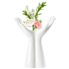 Two Hands Vase Ceramic Vase Hands Holding Vase Bouquet Flower Vase White