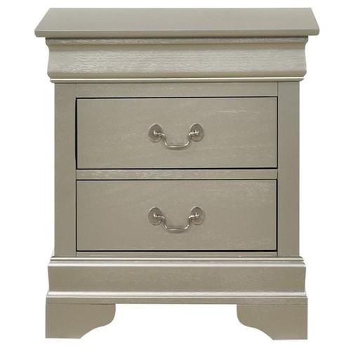 Maklaine Contemporary 2 Drawer Nightstand in Silver Champagne - Picture 3 of 5