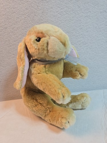 Bunny Rabbit Plush 9" Tan Pink Blue Ribbon Stuffed Animal 2003 Commonwealth - Picture 1 of 7