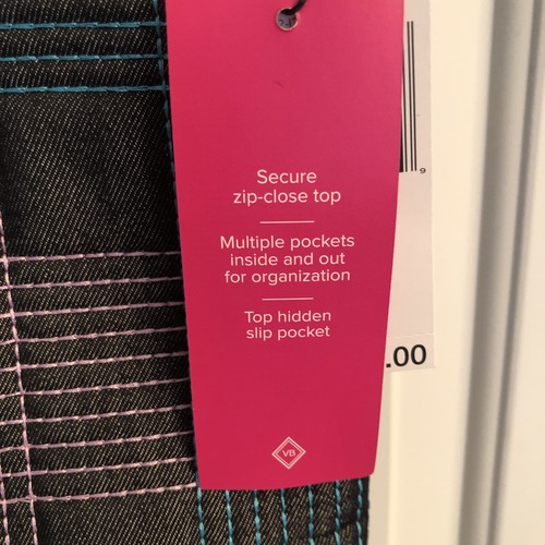 Vera Bradley große karierte kultige Beuteltasche Schultertasche Handtasche grau aqua neu mit Etikett - Bild 4 von 16