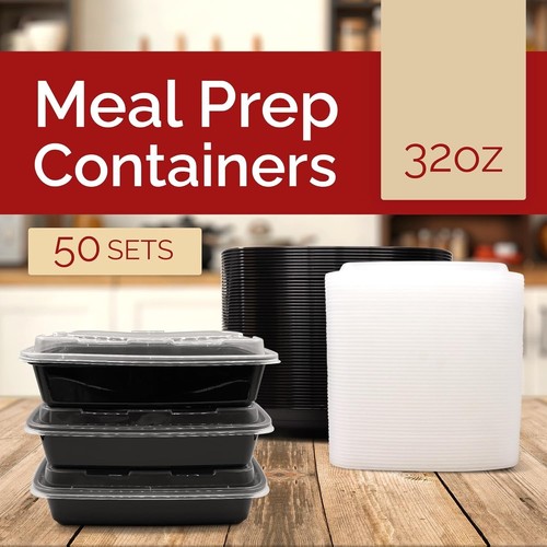Meal Prep Containers Plastic 50 Pack 32 oz Leak-proof Reusable Microwave Safe - Picture 4 of 11