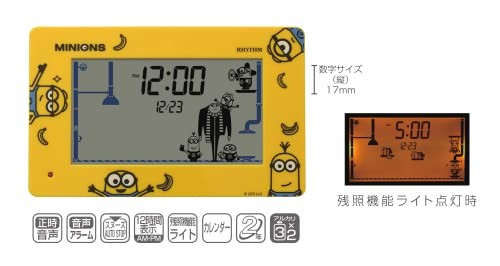 RHYTHM Minion Alarm Clock Funny Action Digital Clock with Calendar Yellow 10x16. - Picture 6 of 6