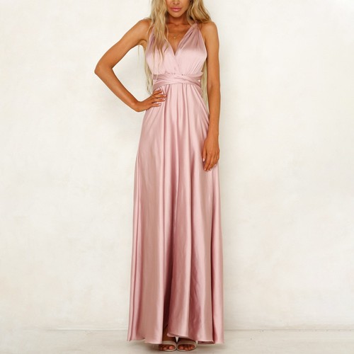 Women's Formal Maxi Dress Satin V neck Multi Way Wrap Elegant Ball Gown - Picture 13 of 37