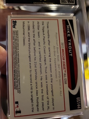 2012 Topps Update Mike Trout #US144 All-Star Game - Picture 4 of 4