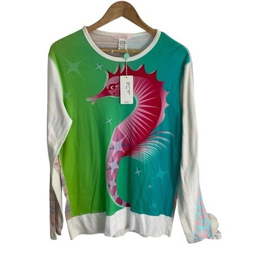 NEU Custo Barcelona grün und rosa Elic Seepferdchen Langarm Top Größe "2" M/L