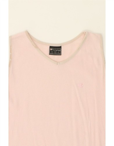 CHAMPION Womens Crop Vest Top UK 10 Small Pink Pinstripe Cotton CK68 - Picture 3 of 3
