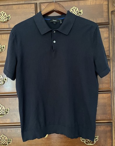 Theory maglione polo donna colletto manica corta SS con bottoni blu navy GRANDE L - Foto 2 di 7