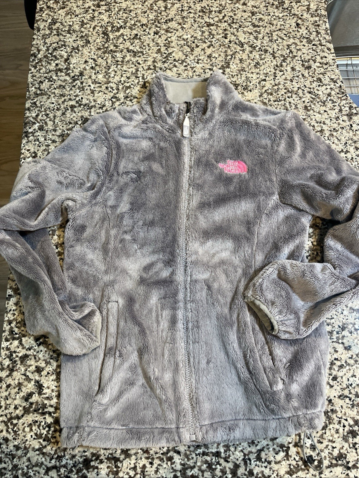 The North Face Osito Women's Full Zip Jacket Embroidered Logo Gray Pink S/P
