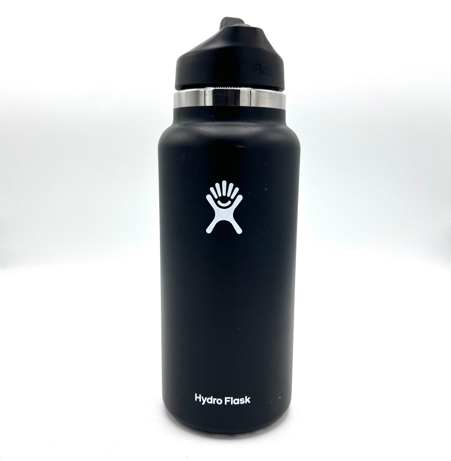 32oz BLACK Hydro Flask Water Bottle Stainless Steel Wide Mouth with Straw lid