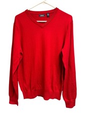IZOD Men's Fieldhouse Sweater V-Neck Long Sleeve Biking Red Size Medium NWT Warm