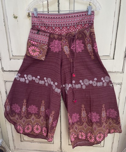 Festival Pants Wide Leg Free Size Boho Genie Hippie Pockets Pink India Y - Picture 4 of 4